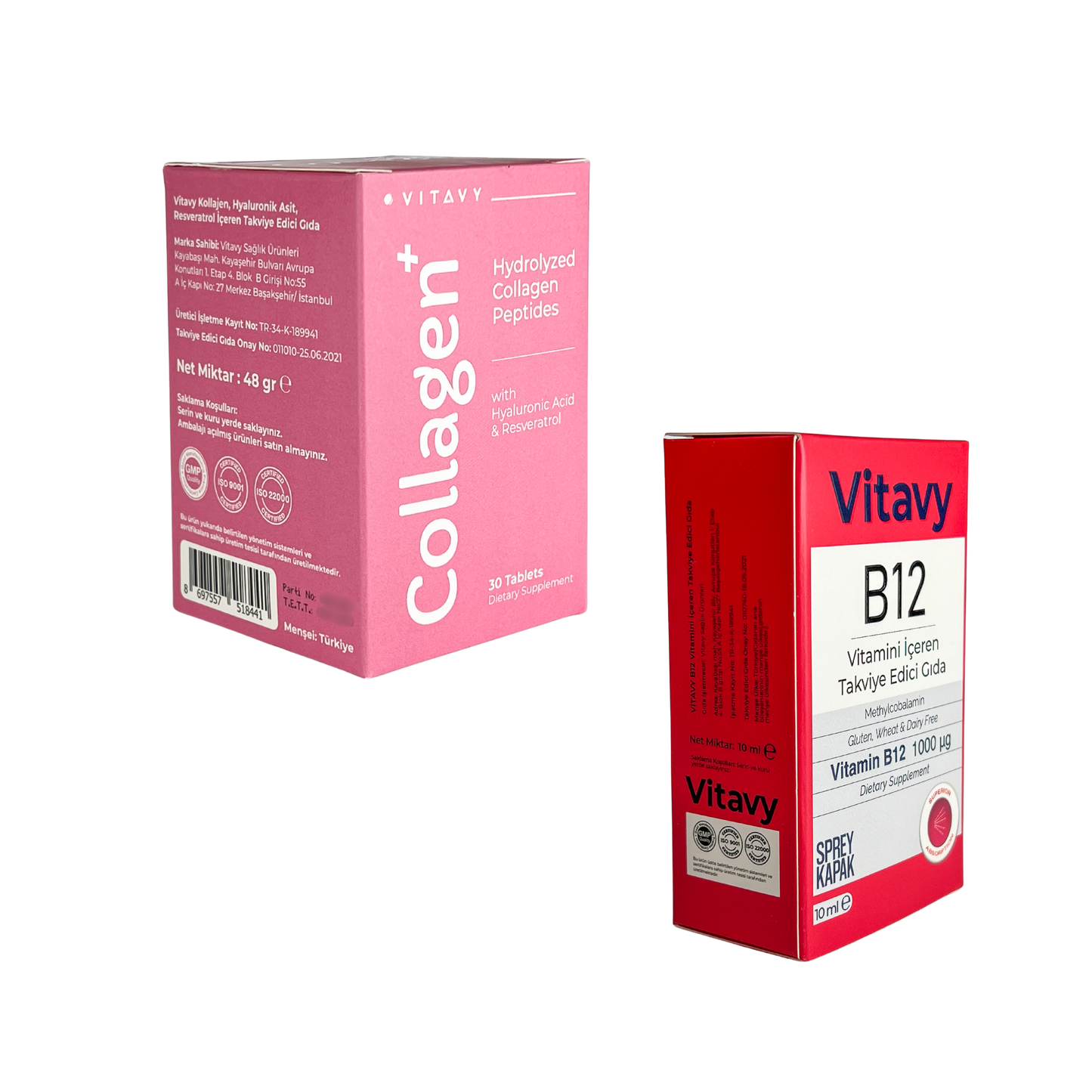 Vitavy Kollajen & Hyaluronik Asit & Resveratrol İçeren Takviye Edici Gıda ve Vitavy B12 Vitamini İçeren Takviye Edici Gıda | İkili Set