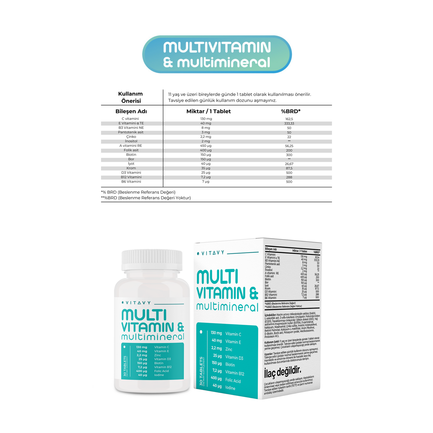 Vitavy Vitamin ve Mineral İçeren Takviye Edici Gıda | Multivitamin & Multimineral