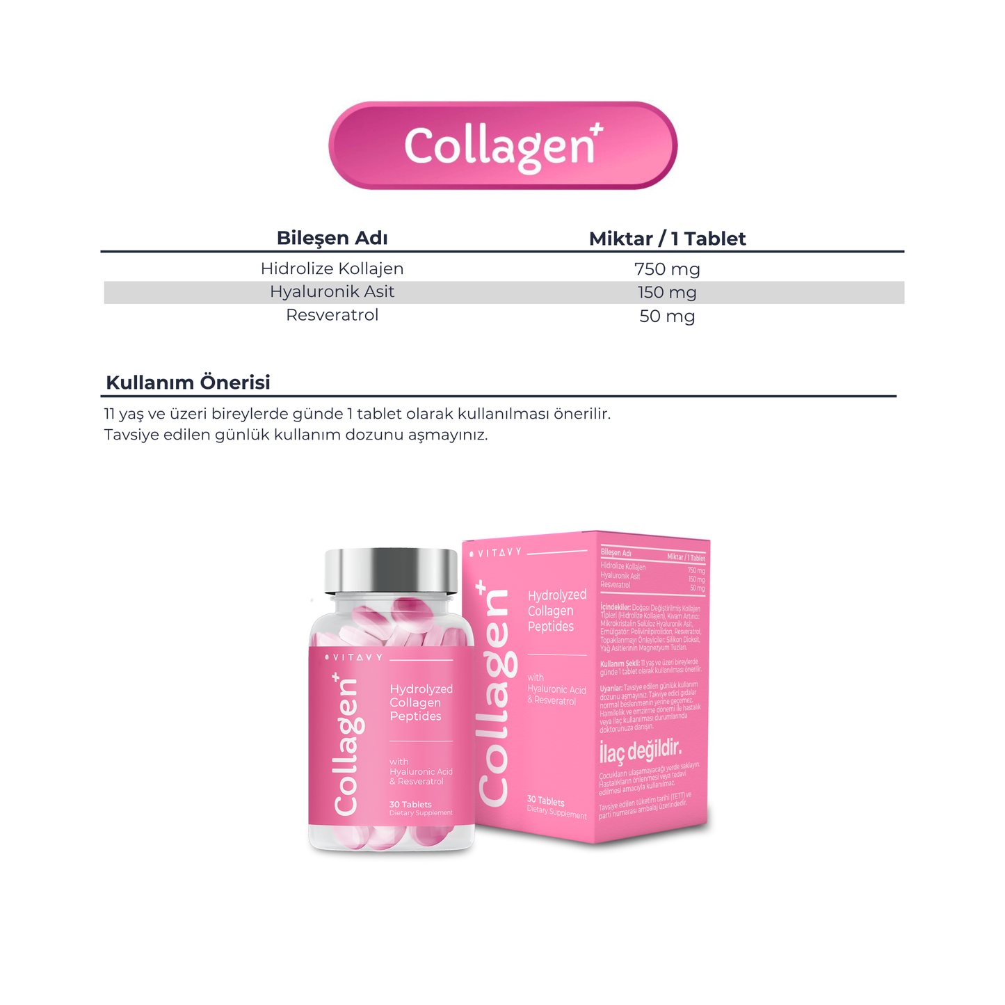 Vitavy Kollajen & Hyaluronik Asit & Resveratrol İçeren Takviye Edici Gıda | İkili Set