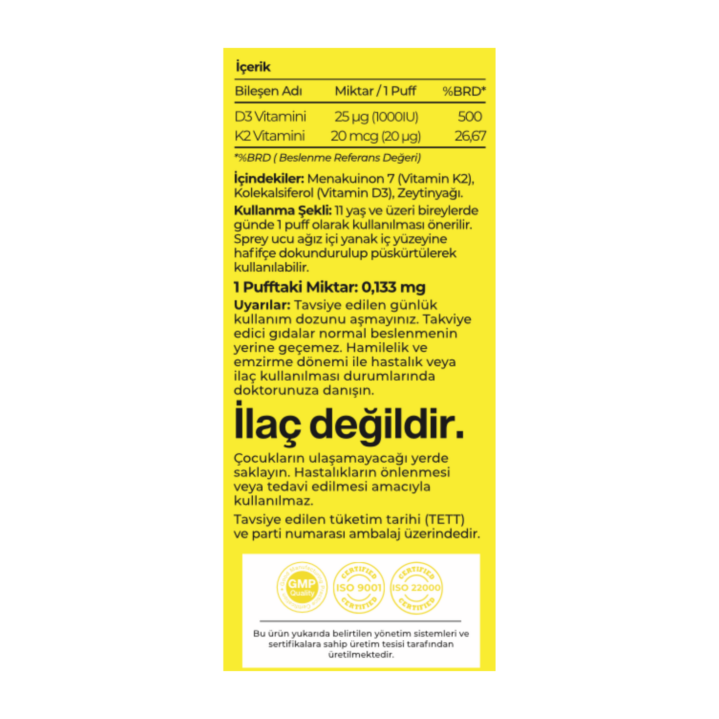 Vitavy D3K2 Vitamini Sprey Takviye Edici Gıda