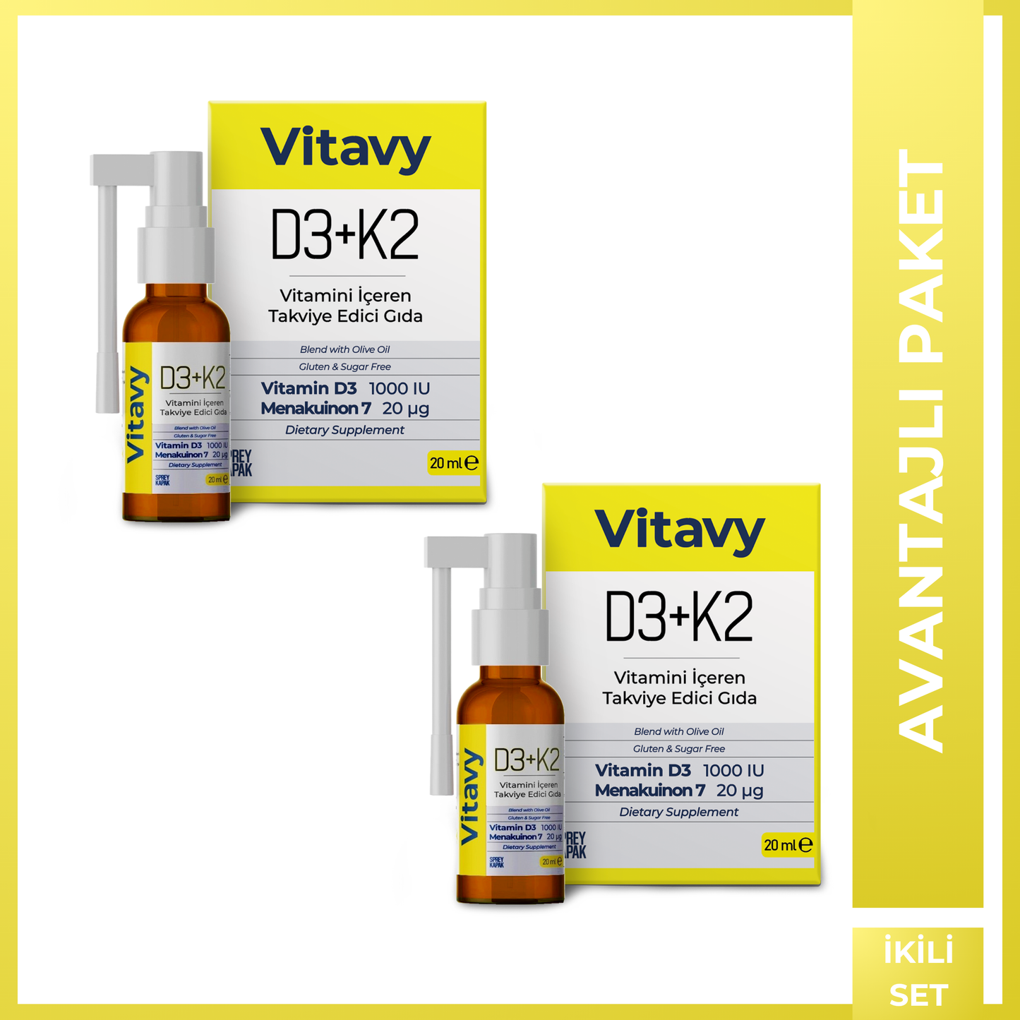Vitavy D3K2 Vitamini İçeren Takviye Edici Gıda | Sprey İkili Set