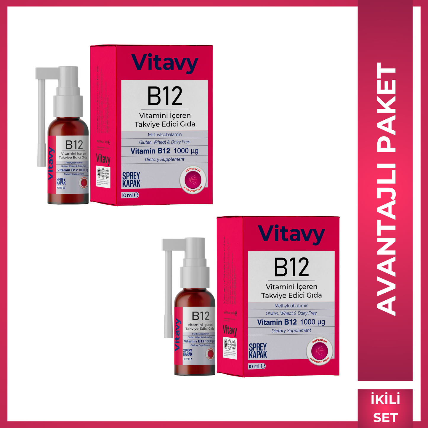 Vitavy B12 Vitamini İçeren Takviye Edici Gıda | Sprey İkili Set