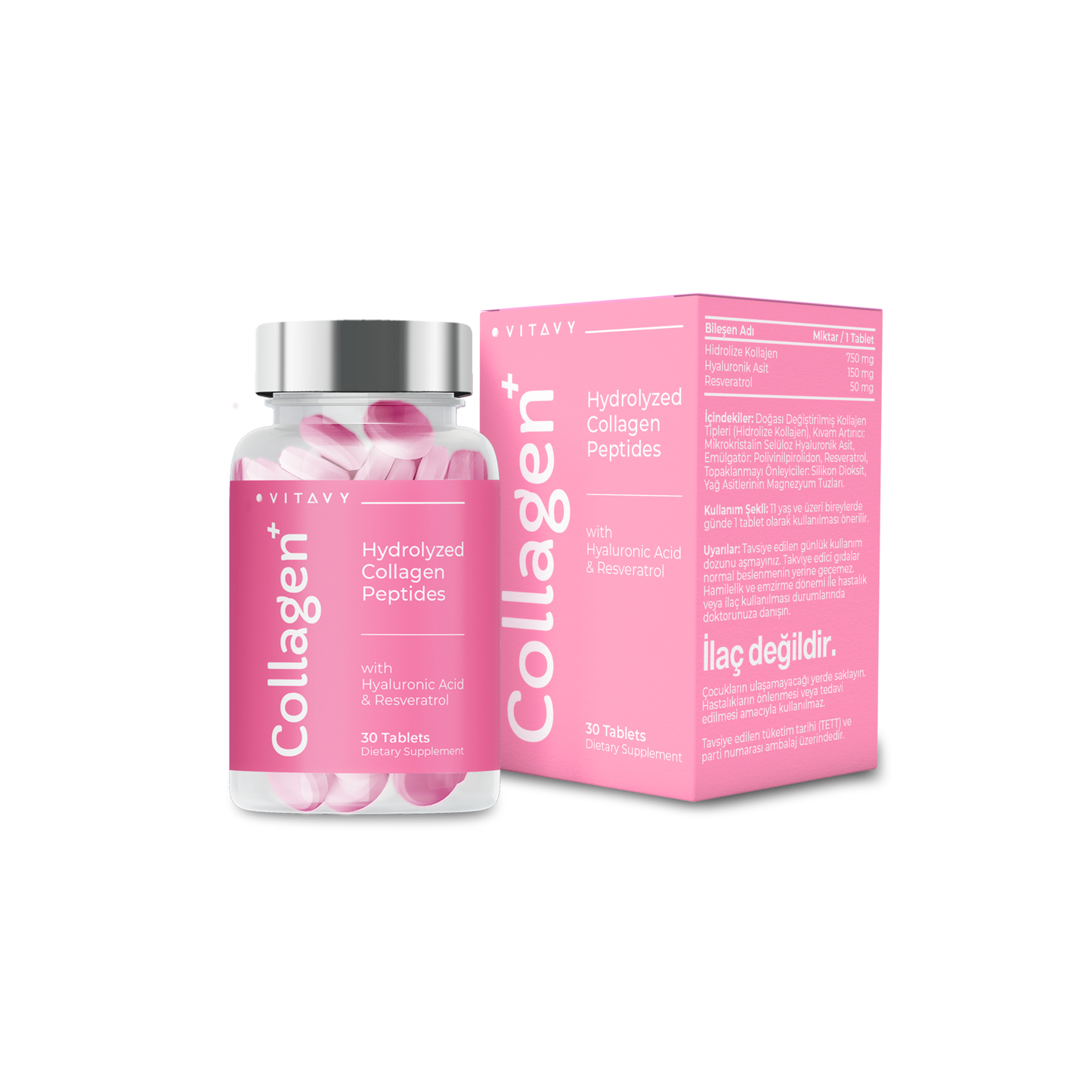 Vitavy Kollajen & Hyaluronik Asit & Resveratrol İçeren Takviye Edici Gıda | İkili Set