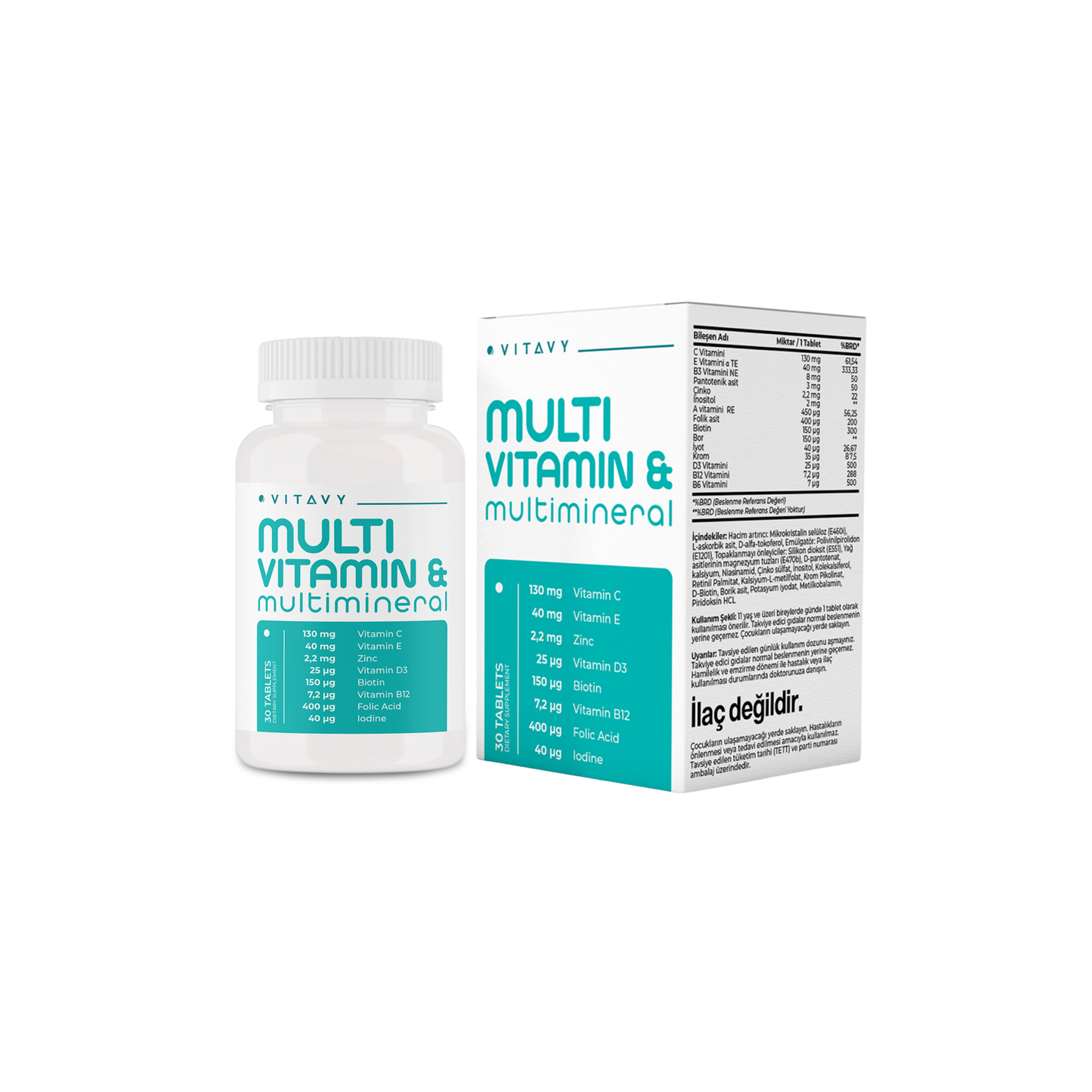 Vitavy Vitamin ve Mineral İçeren Takviye Edici Gıda (Multivitamin & Multimineral) ve Vitavy D3K2 Vitamini İçeren Takviye Edici Gıda | İkili Set