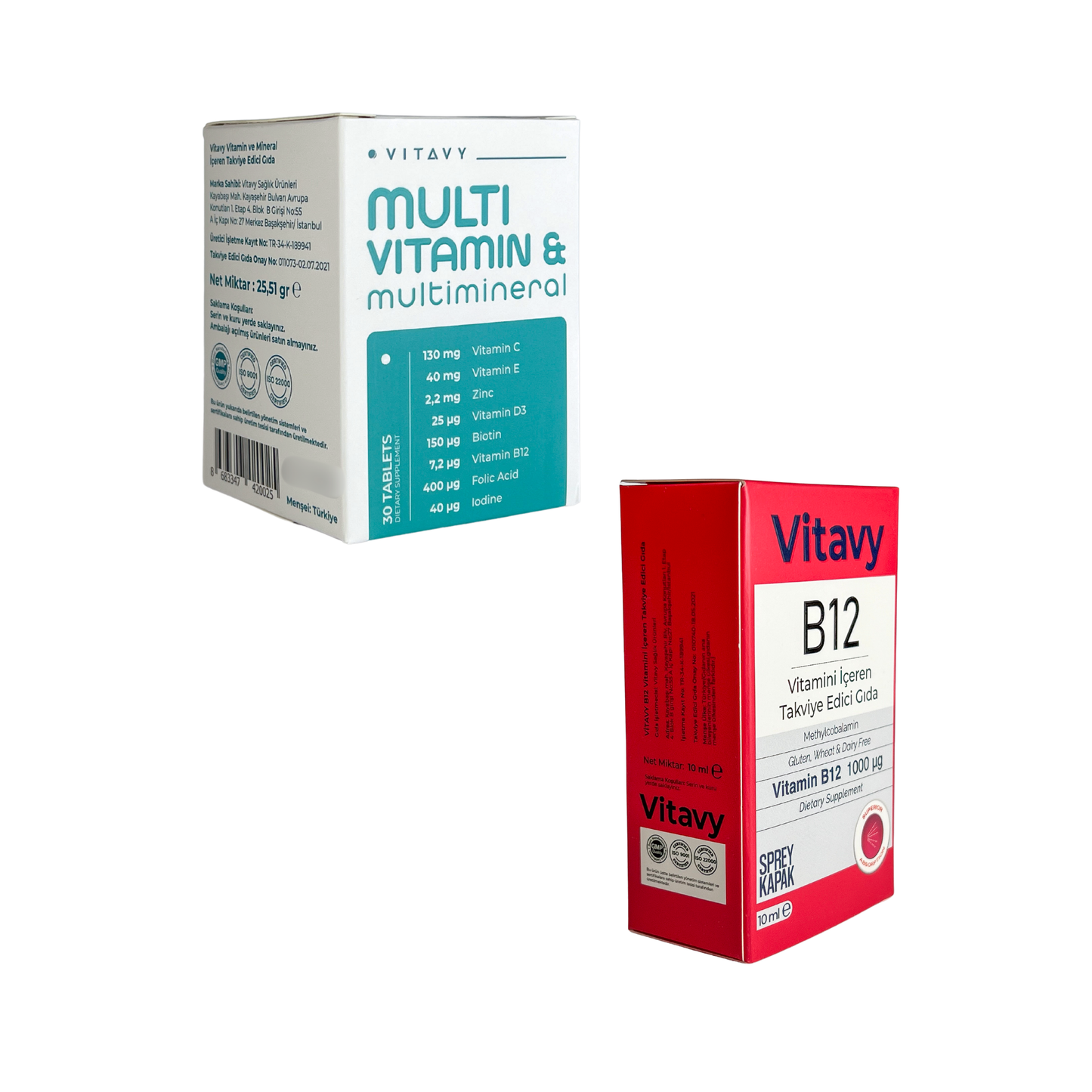 Vitavy Vitamin ve Mineral İçeren Takviye Edici Gıda (Multivitamin & Multimineral) ve Vitavy B12 Vitamini İçeren Takviye Edici Gıda | İkili Set