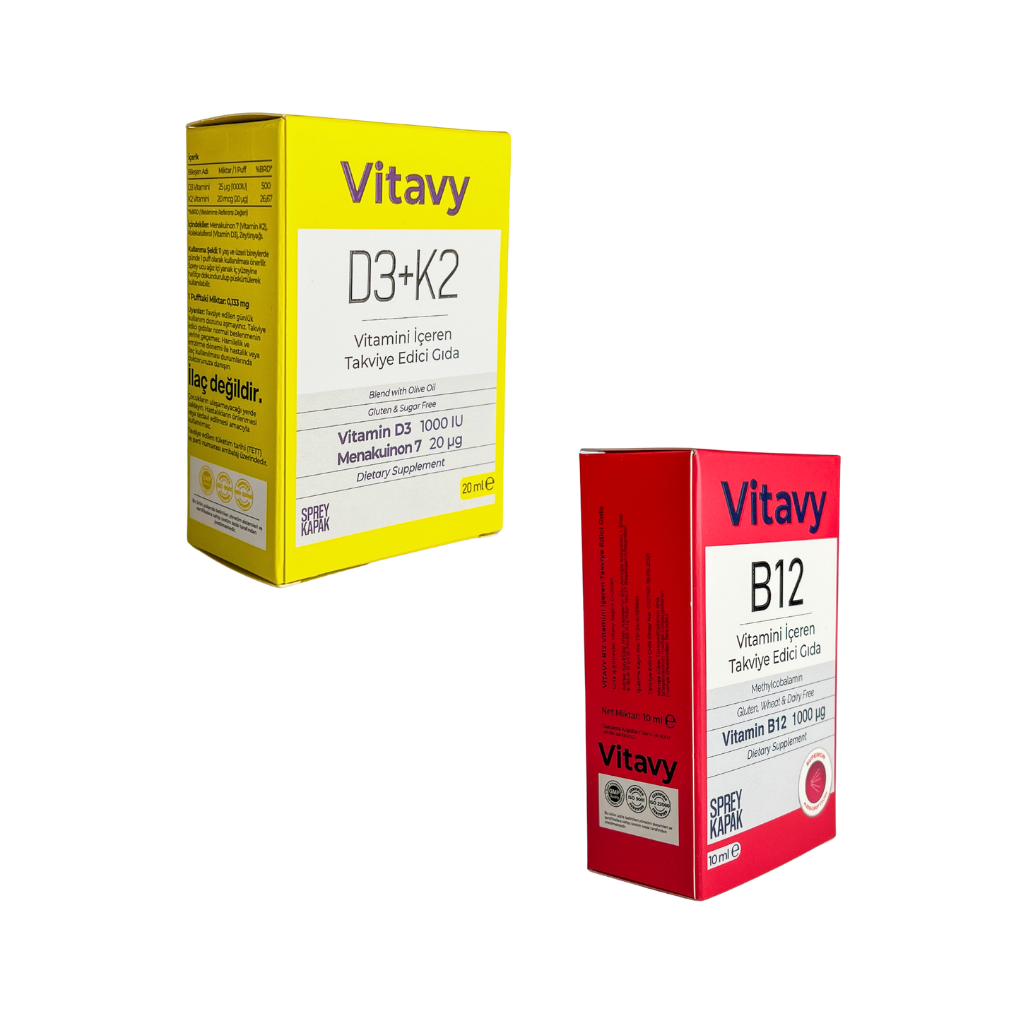 Vitavy D3K2 Vitamini İçeren Takviye Edici Gıda ve Vitavy B12 Vitamini İçeren Takviye Edici Gıda | Sprey İkili Set