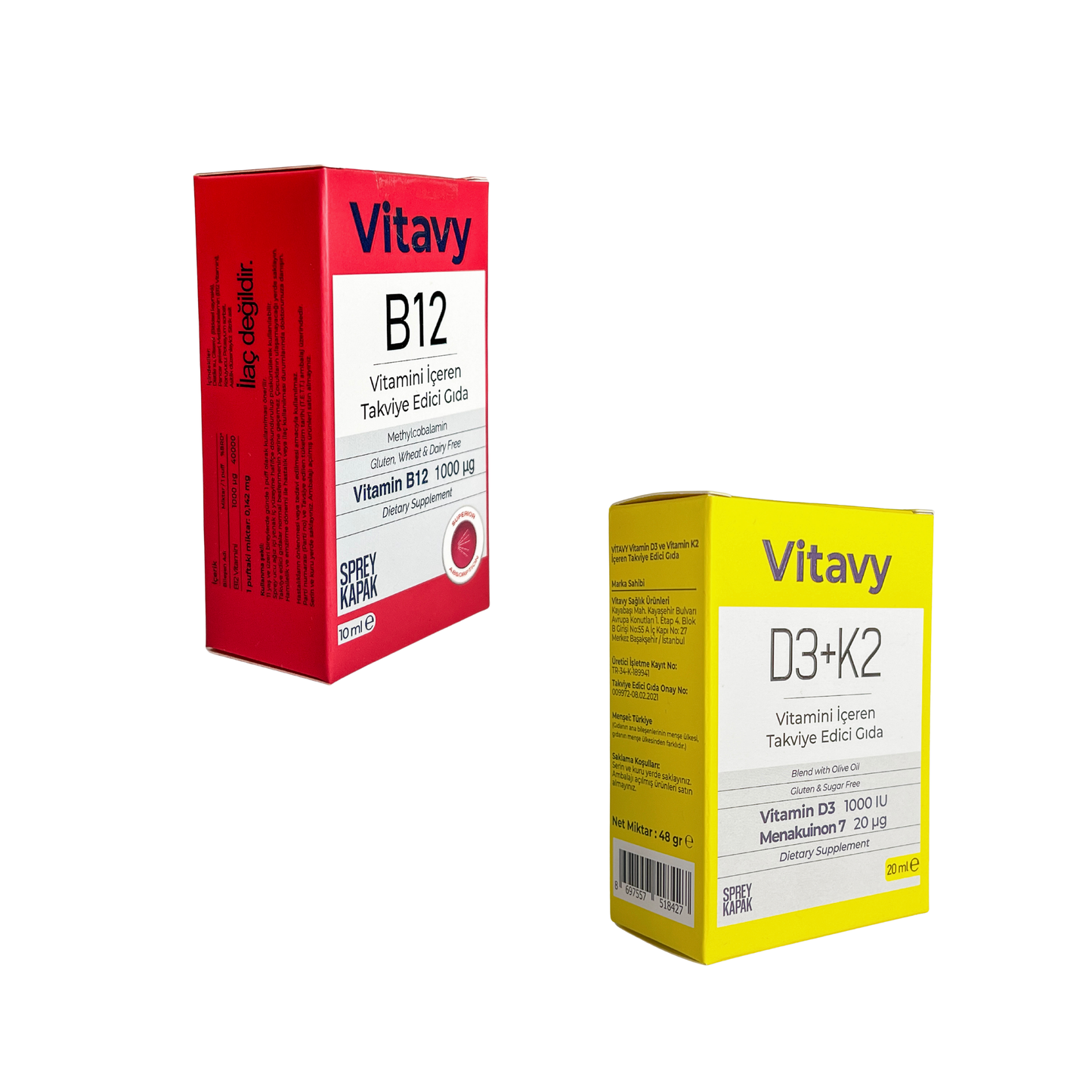 Vitavy D3K2 Vitamini İçeren Takviye Edici Gıda ve Vitavy B12 Vitamini İçeren Takviye Edici Gıda | Sprey İkili Set