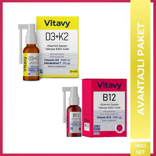 Vitavy D3K2 Vitamini İçeren Takviye Edici Gıda ve Vitavy B12 Vitamini İçeren Takviye Edici Gıda | Sprey İkili Set
