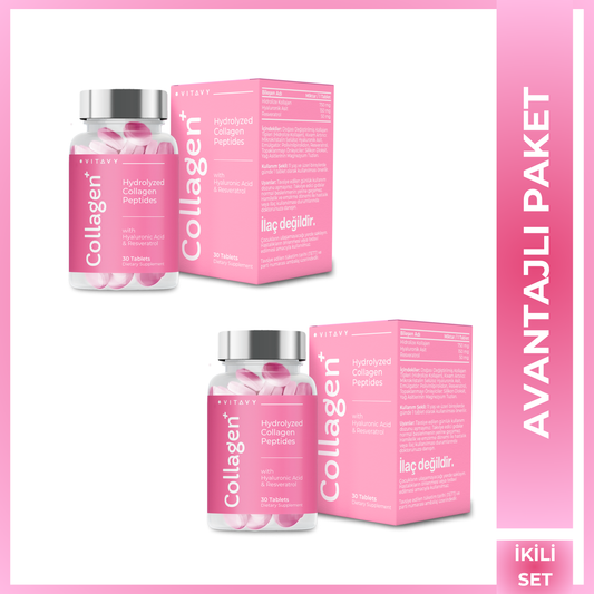 Vitavy Kollajen & Hyaluronik Asit & Resveratrol İçeren Takviye Edici Gıda | İkili Set