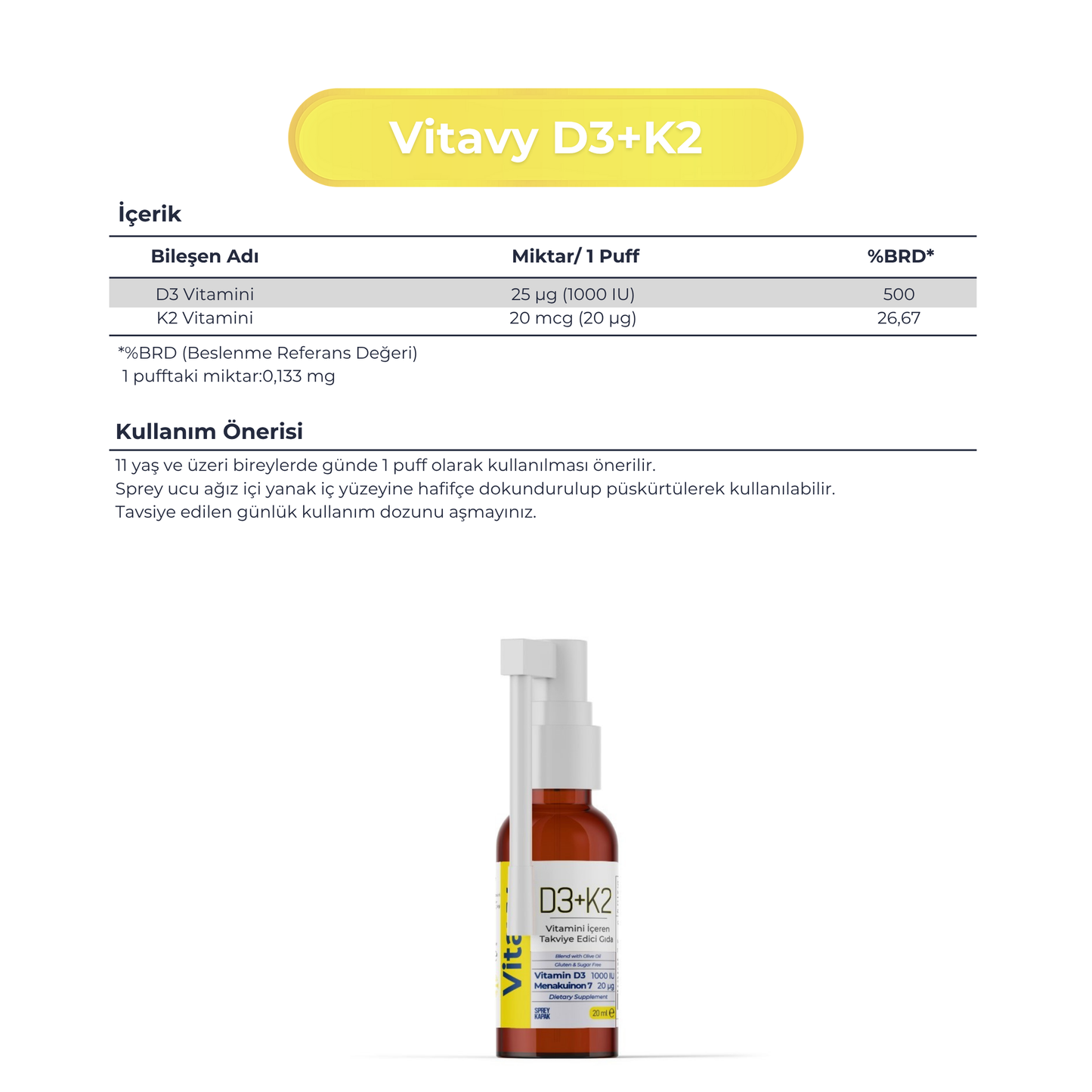 Vitavy Vitamin ve Mineral İçeren Takviye Edici Gıda (Multivitamin & Multimineral) ve Vitavy D3K2 Vitamini İçeren Takviye Edici Gıda | İkili Set
