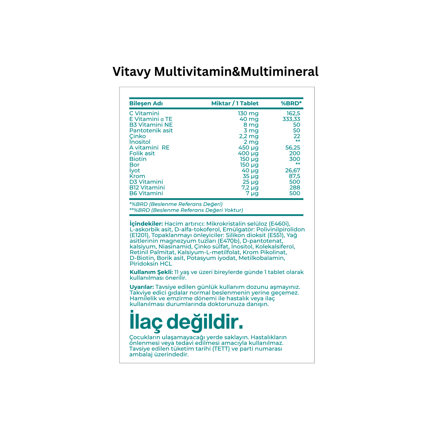Vitavy Vitamin ve Mineral İçeren Takviye Edici Gıda | Multivitamin & Multimineral | İkili Set