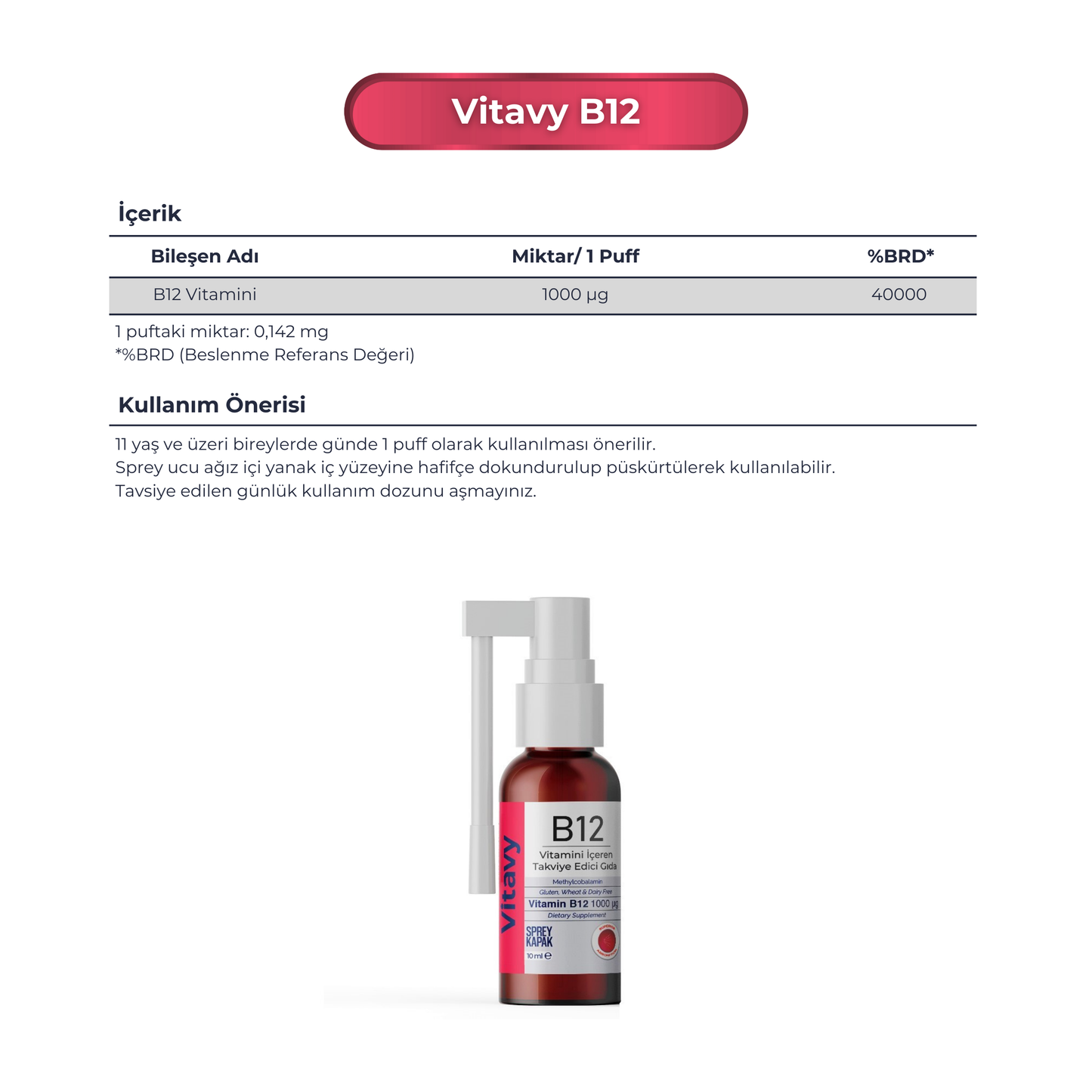 Vitavy B12 Vitamini İçeren Sprey Takviye Edici Gıda